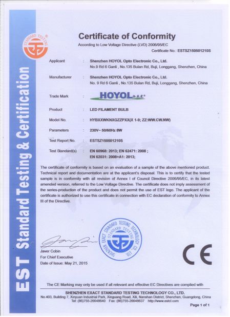 China Shenzhen HOYOL Intelligent Electronics Co.,Ltd Zertifizierungen